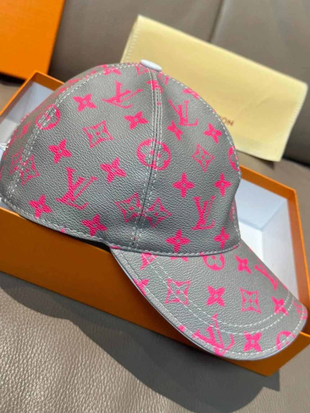 Louis. Vuitton. Metallic Silver Hot Pink All Over Monogram Baseball Hat